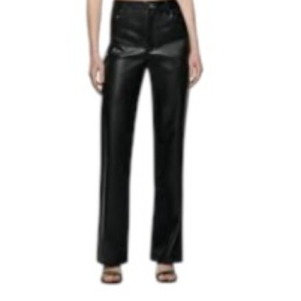 Zara Full Length Faux The 90's Black Leather Pants 4